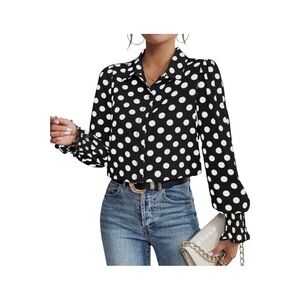 Karl Lagerfeld Paris Polka Dot Blouse Black White Paris Workwear Chic Top